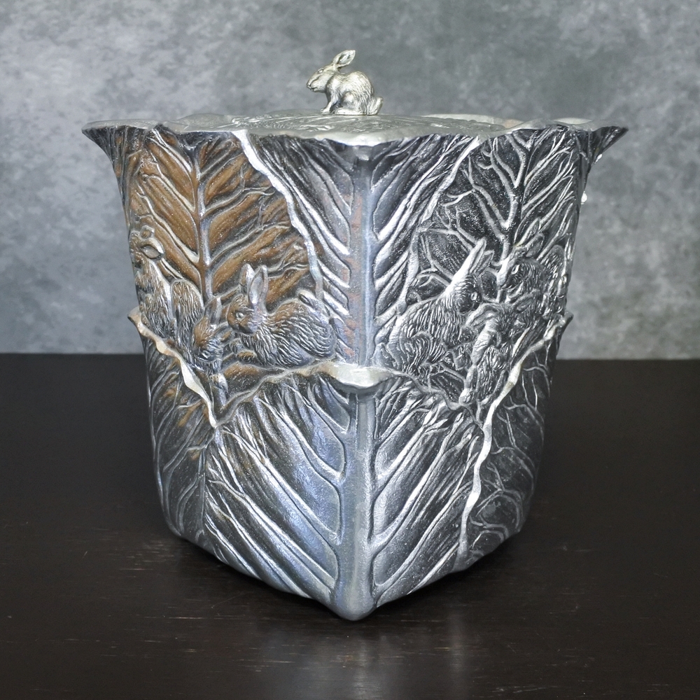 Rare Vintage Arthur Court Rabbit Bunny Cabbage Leaf Silver Aluminum Canister